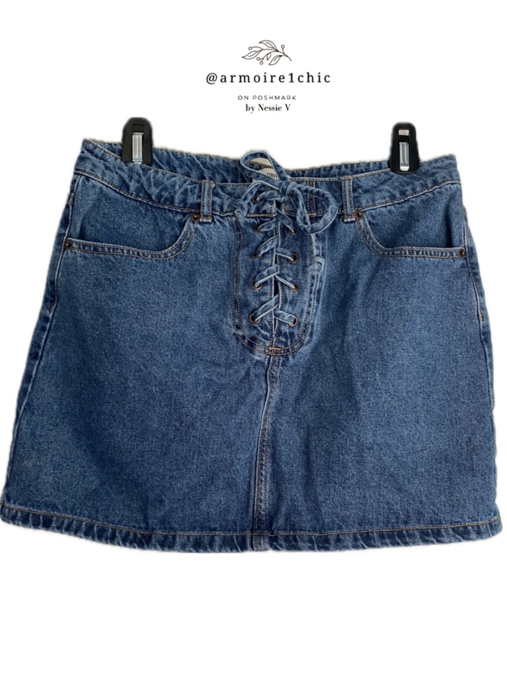 FOREVER 21 | Classic Cool Girl Denim Mini Skirt String Lace Up Fly Women Size 8
